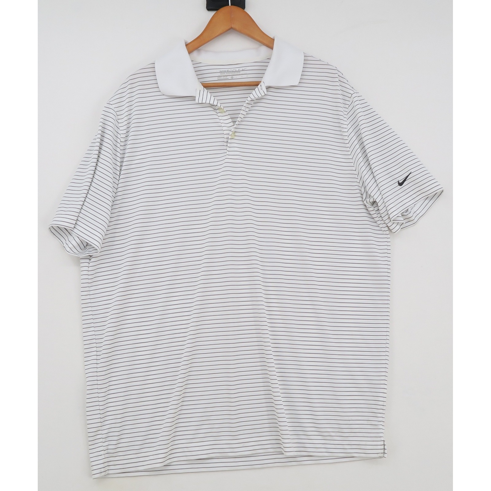 Nike Golf Tour Performance Mens Xl Dri-Fit Polo Shirt White Striped Short Sleeve